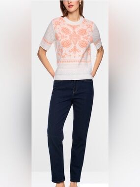 Marc Cain Paisley Knit Sweater Cashmere ‘Rethink Together’ Like New Sz 42/5/XL